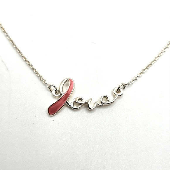 🆓️ FREE  ADD ON TO BUNDLE Necklace Avon Breast Cancer Awareness LOVE Ribbon - Picture 2 of 5